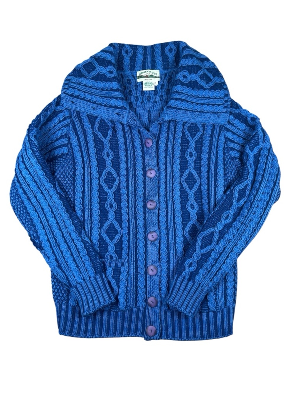 Aran Crafts Royal Blue Cable-Knit Button Cardigan